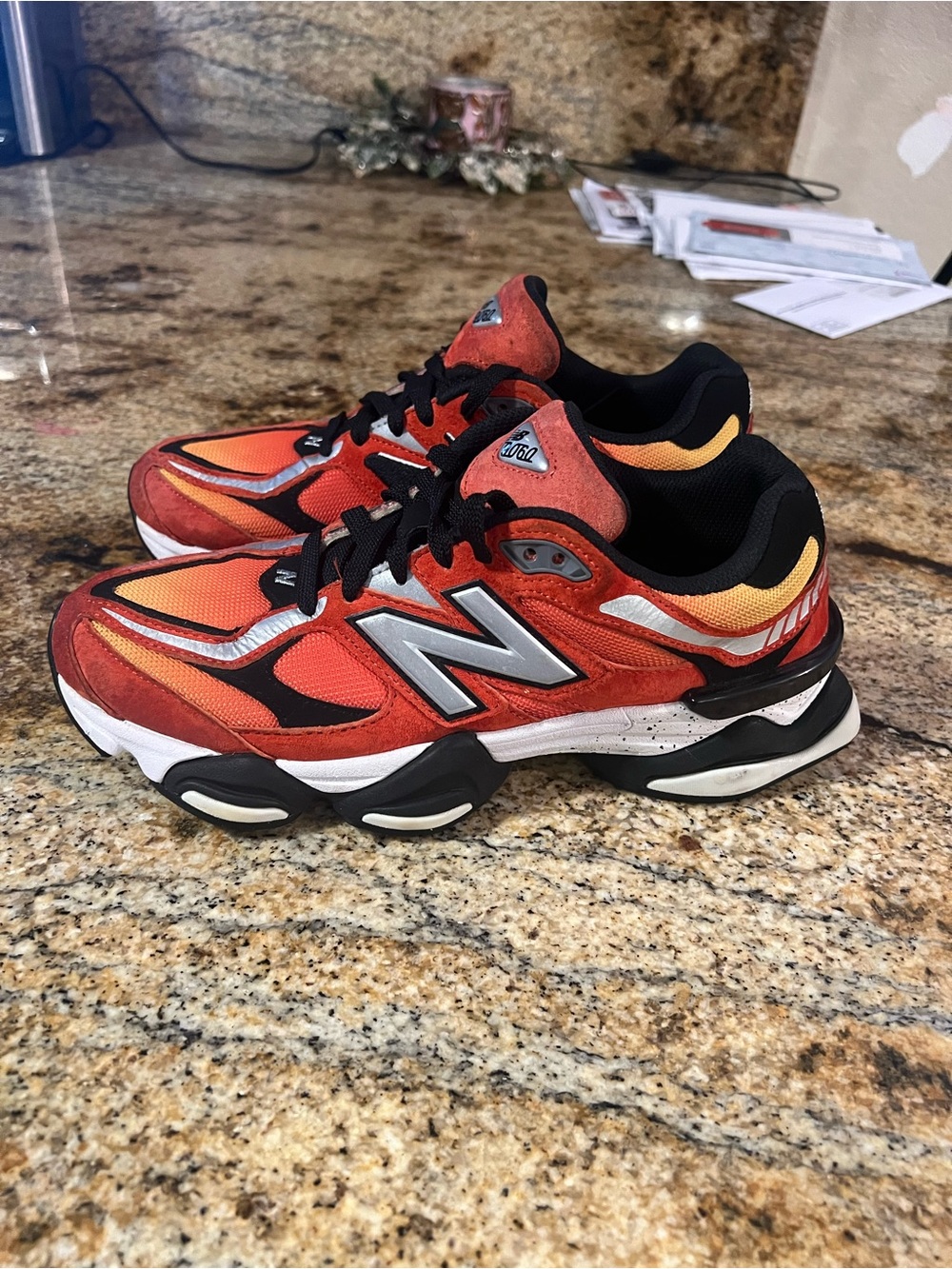 New Balance Kids Orange and Black Sneakers with Silver unisex